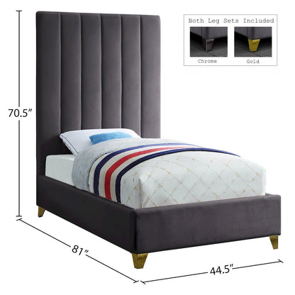 Via Grey Velvet Twin Bed