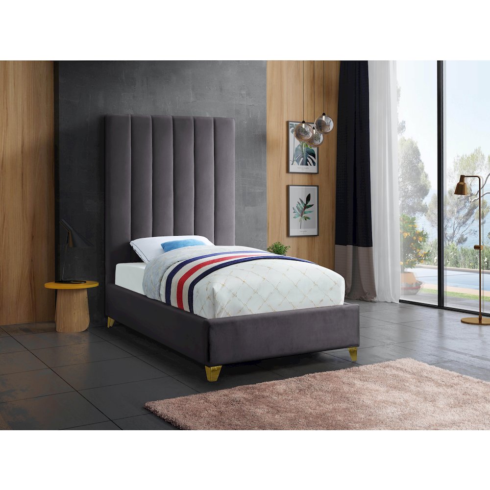 Via Grey Velvet Twin Bed