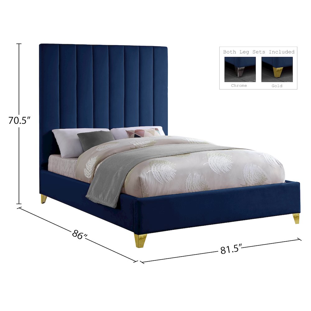 Via Navy Velvet King Bed