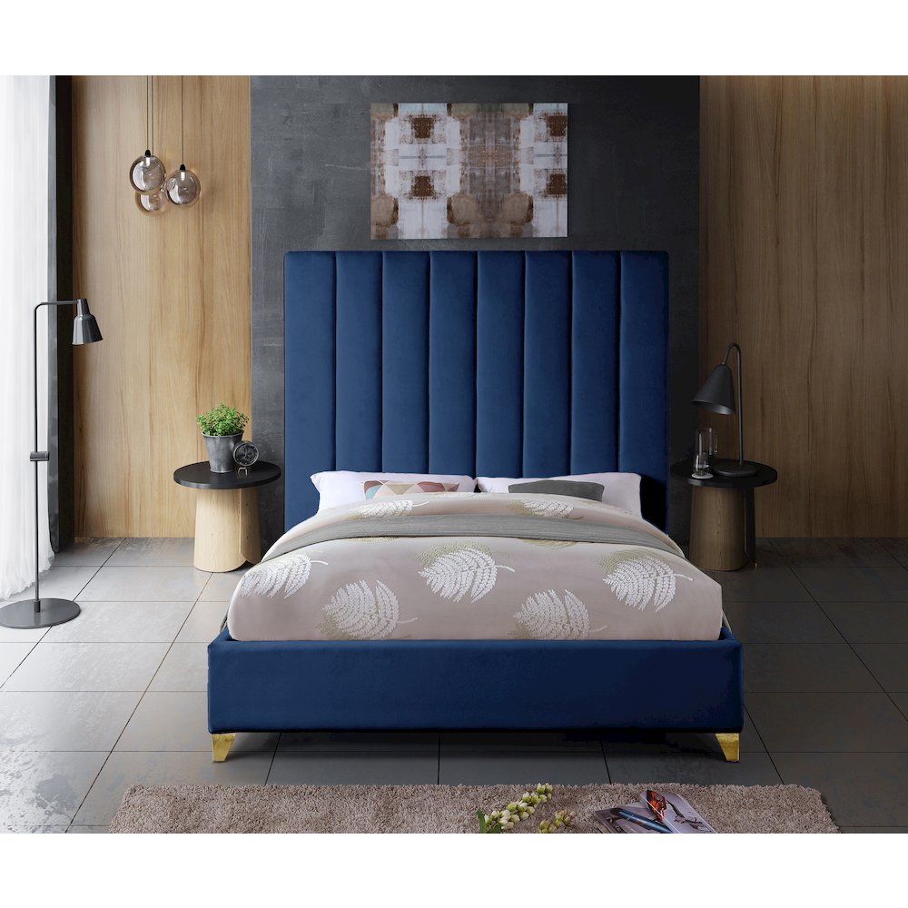 Via Navy Velvet King Bed