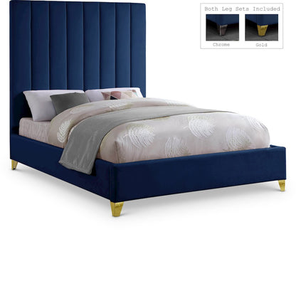Via Navy Velvet Queen Bed