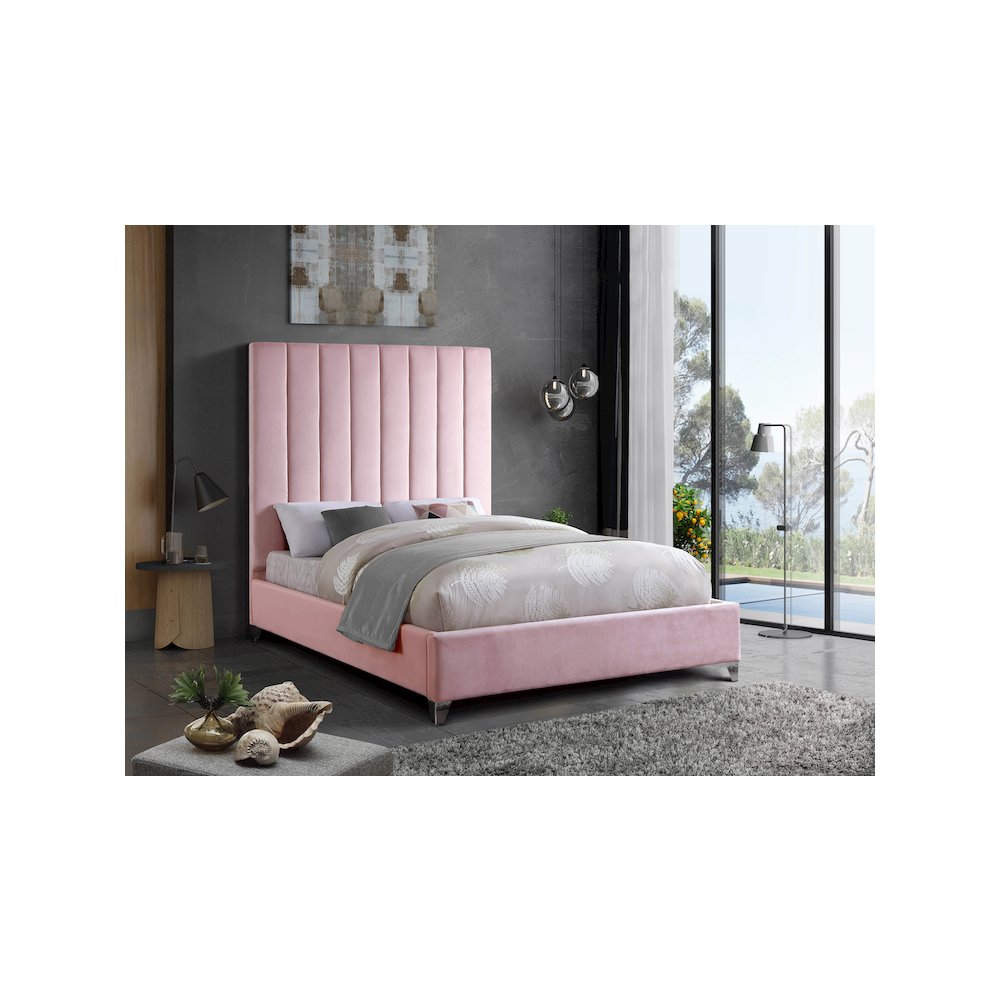 Via Pink Velvet King Bed
