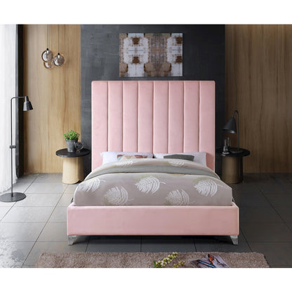 Via Pink Velvet King Bed