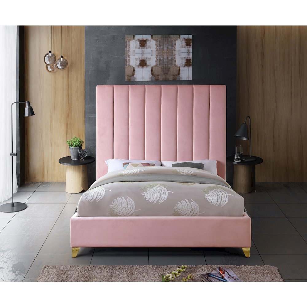 Via Pink Velvet King Bed