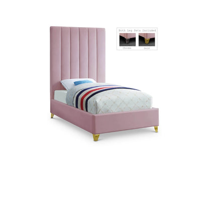 Via Pink Velvet Twin Bed