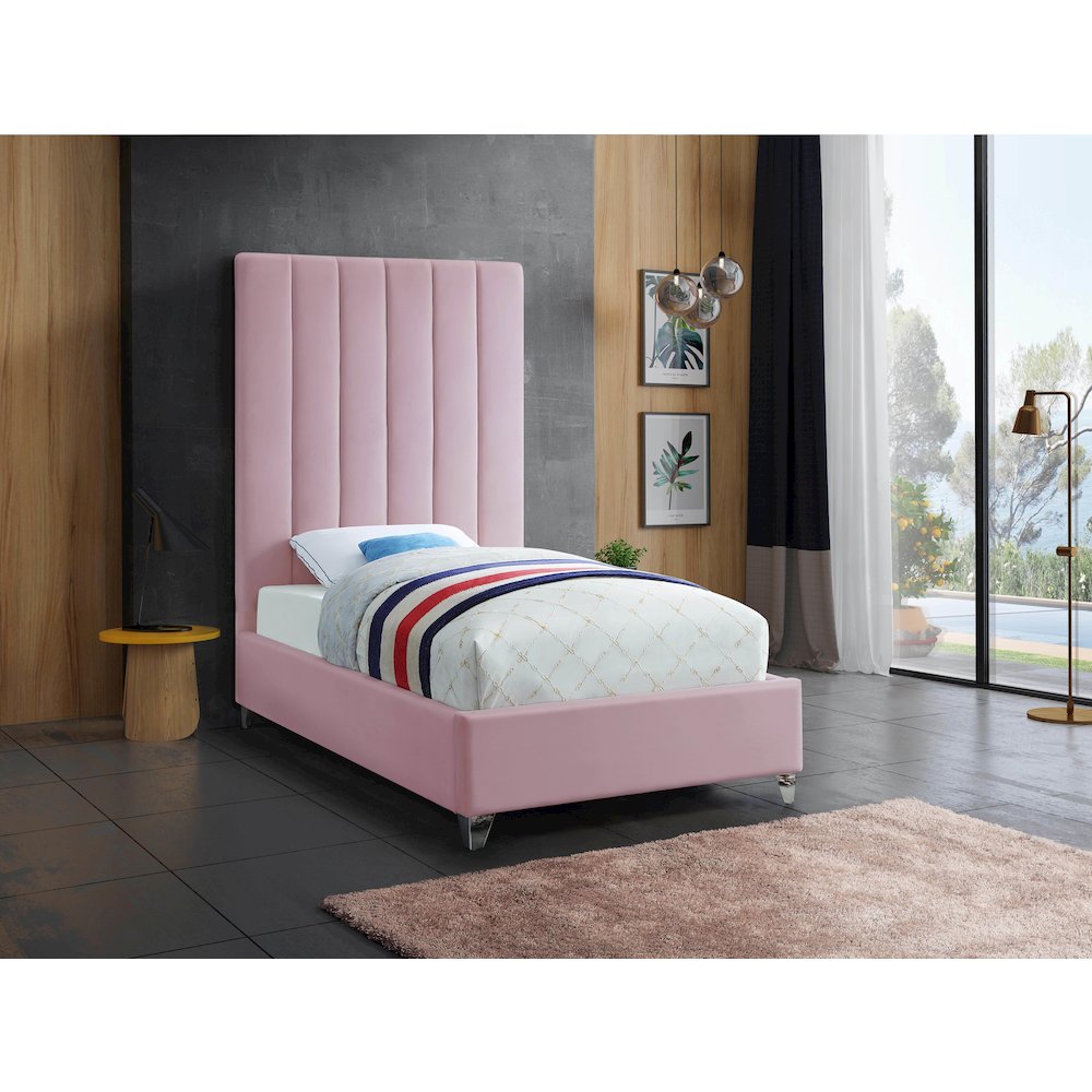 Via Pink Velvet Twin Bed