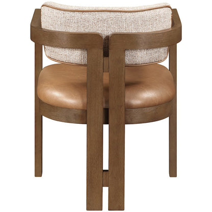 Ravina Cognac Vegan Leather and Linen Fabric Upholstered Dining Chair, Set of 2