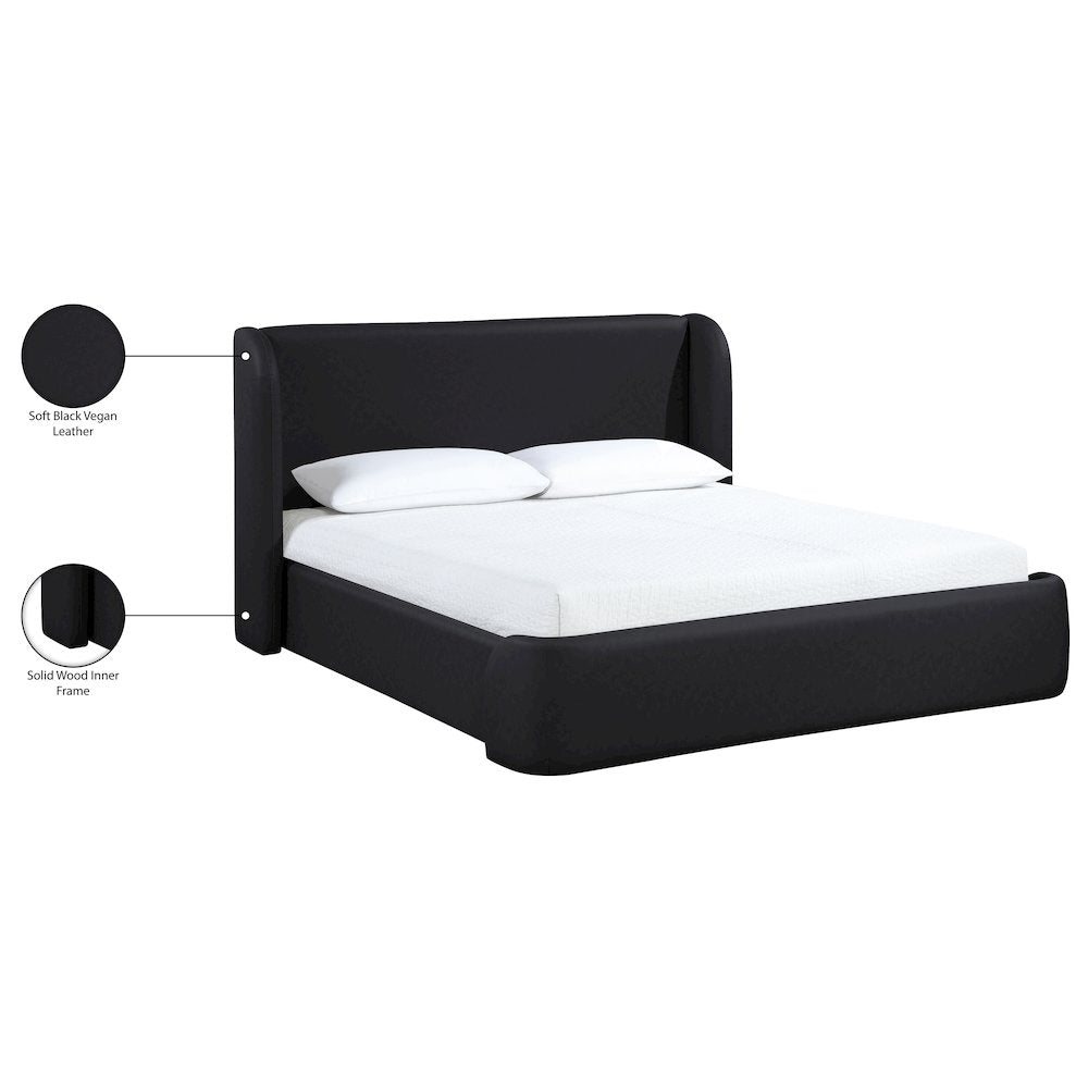 Warby Black Vegan Leather Upholstered Queen Bed