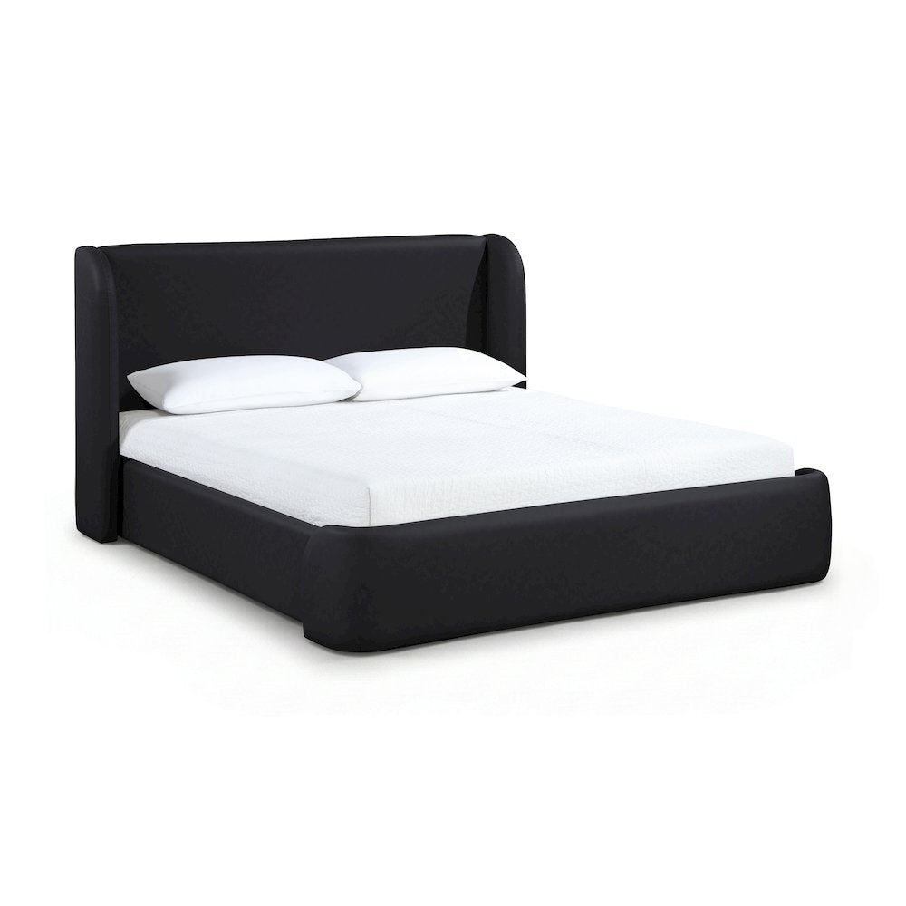 Warby Black Vegan Leather Upholstered Queen Bed