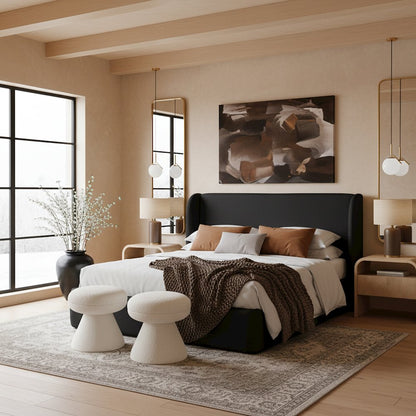 Warby Black Vegan Leather Upholstered Queen Bed