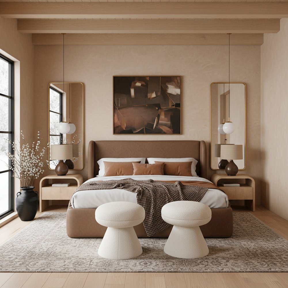 Warby Brown Vegan Leather Upholstered King Bed