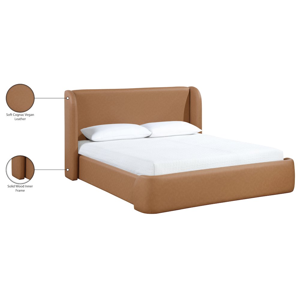 Warby Cognac Vegan Leather Upholstered Queen Bed