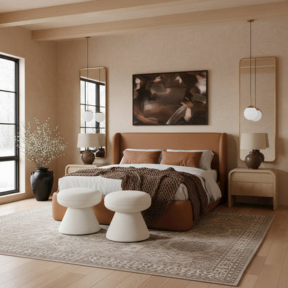 Warby Cognac Vegan Leather Upholstered Queen Bed