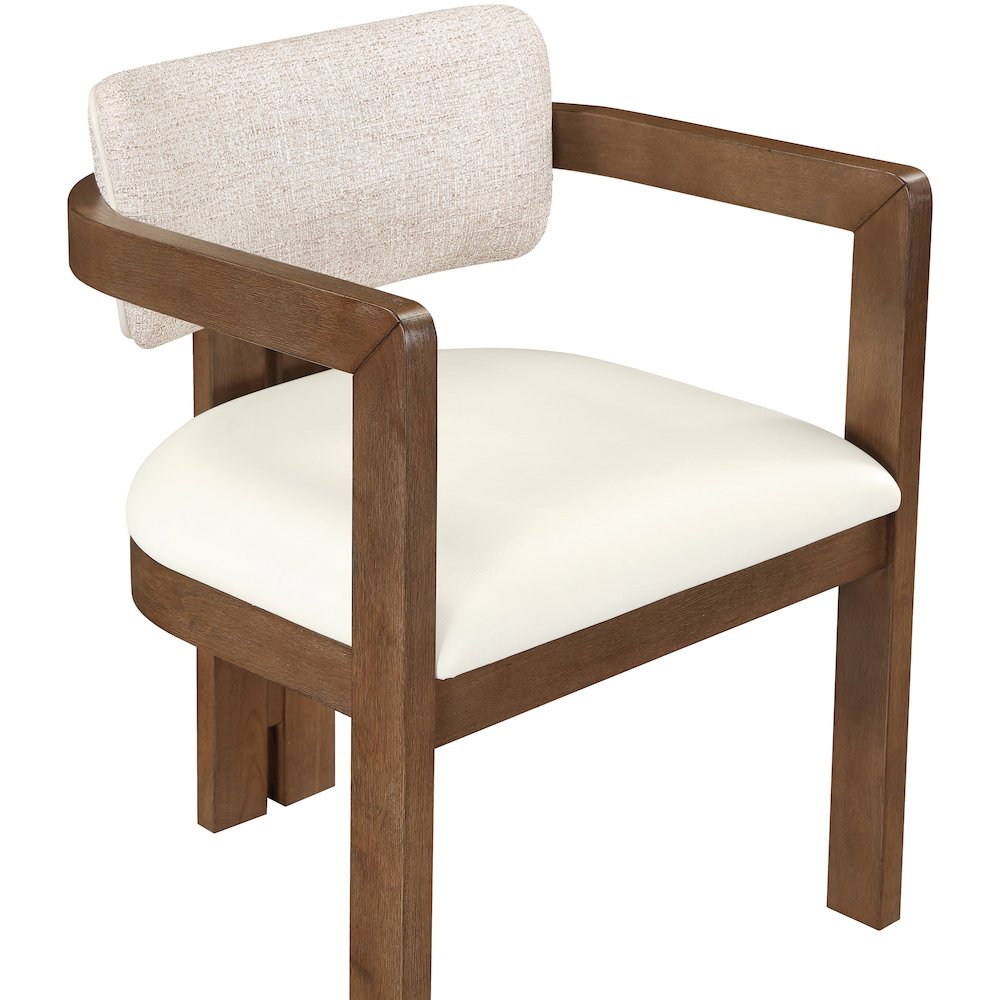 Ravina Beige Vegan Leather and Linen Fabric Upholstered Dining Chair, Set of 2