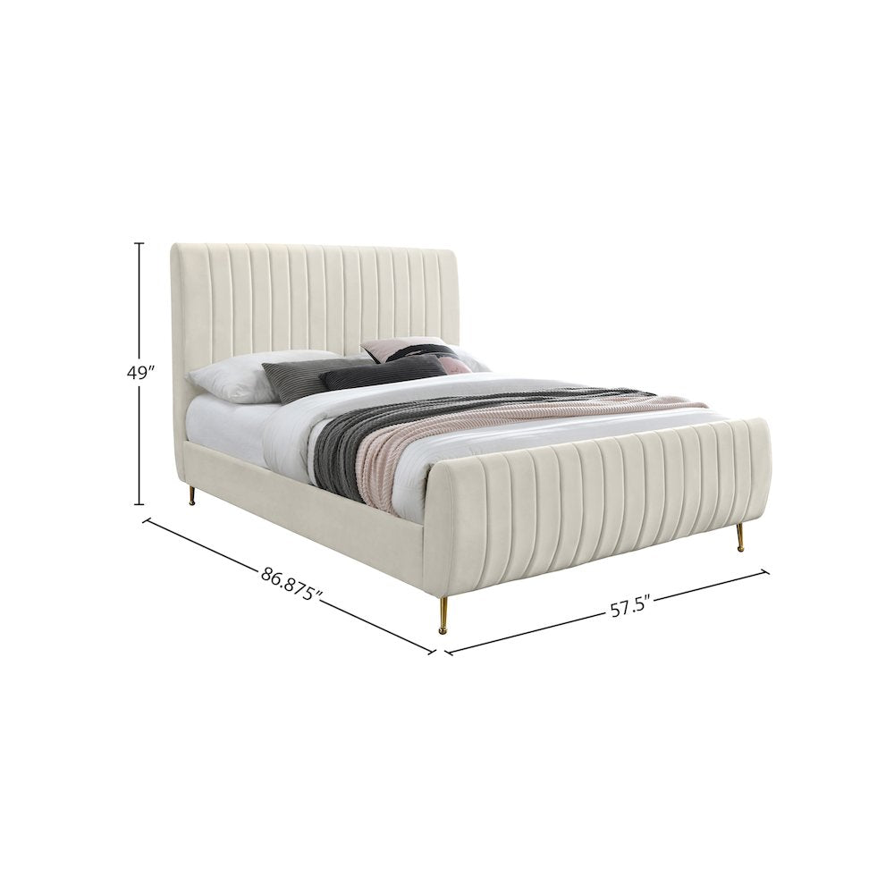 Zara Cream Velvet Full Bed