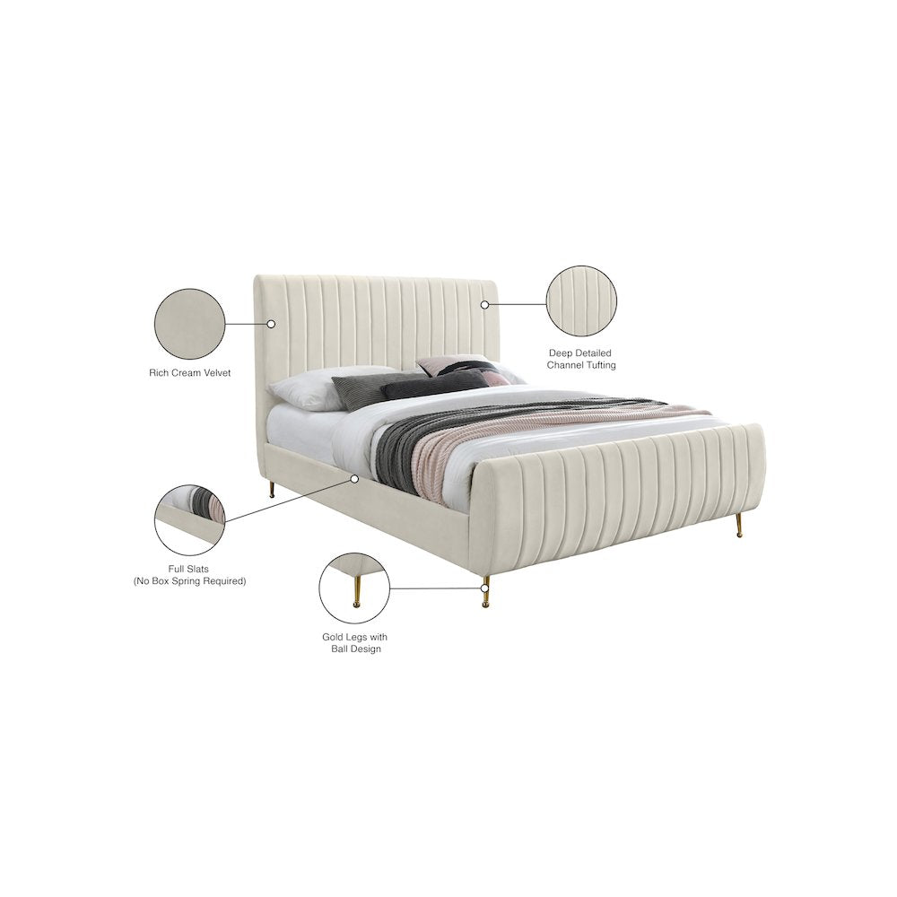 Zara Cream Velvet King Bed