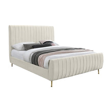 Velvet Upholstered King Platform Bed Frame with Tufted Headboard, Cream Velvet