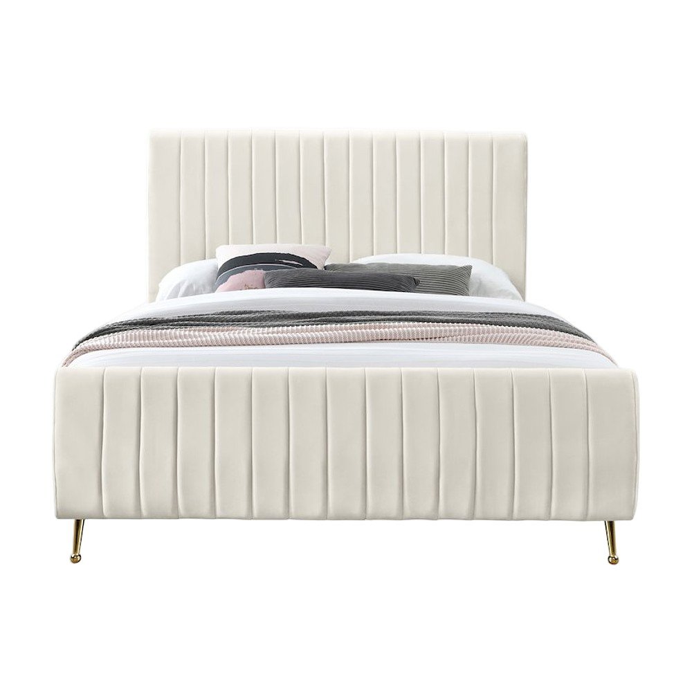 Velvet Upholstered King Platform Bed Frame with Tufted Headboard, Cream Velvet
