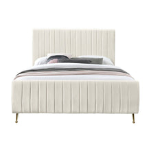 Velvet Upholstered King Platform Bed Frame with Tufted Headboard, Cream Velvet