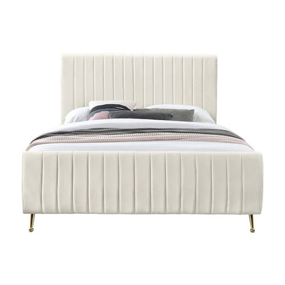 Velvet Upholstered King Platform Bed Frame with Tufted Headboard, Cream Velvet