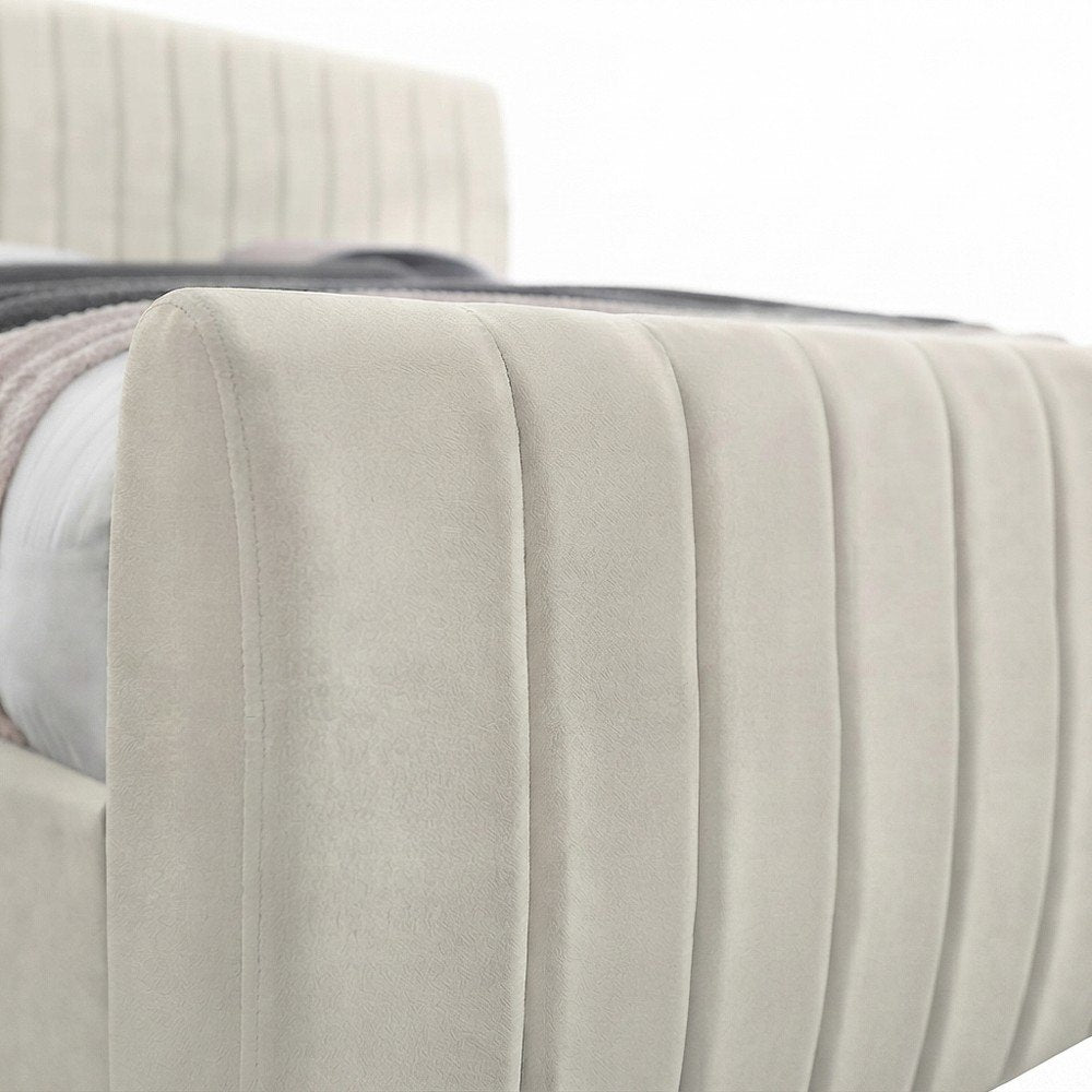 Velvet Upholstered King Platform Bed Frame with Tufted Headboard, Cream Velvet