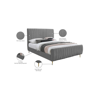 Zara Grey Velvet Full Bed