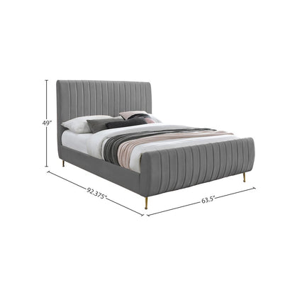 Zara Grey Velvet Queen Bed