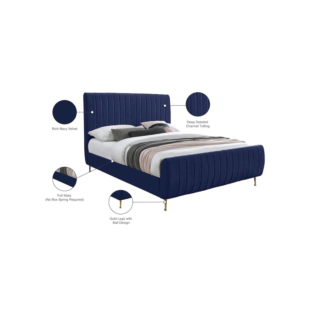 Zara Navy Velvet Full Bed