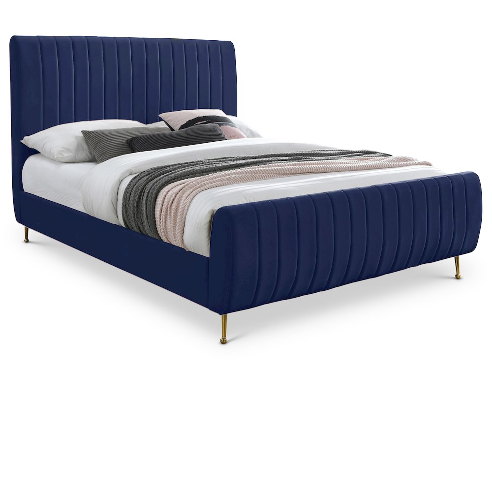 Zara Navy Velvet Queen Bed