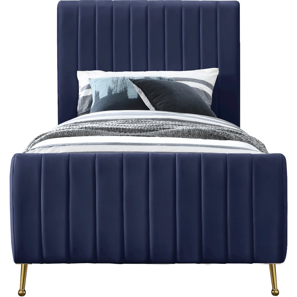 Zara Navy Velvet Twin Bed