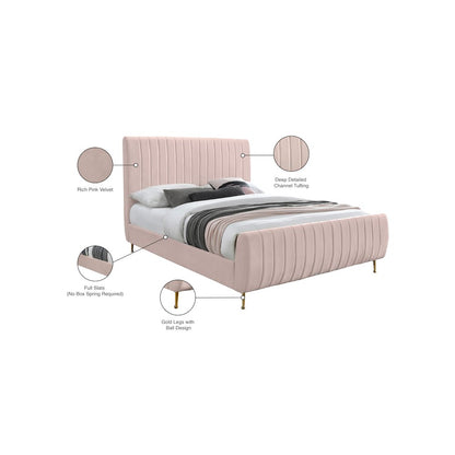 Zara Pink Velvet Queen Bed