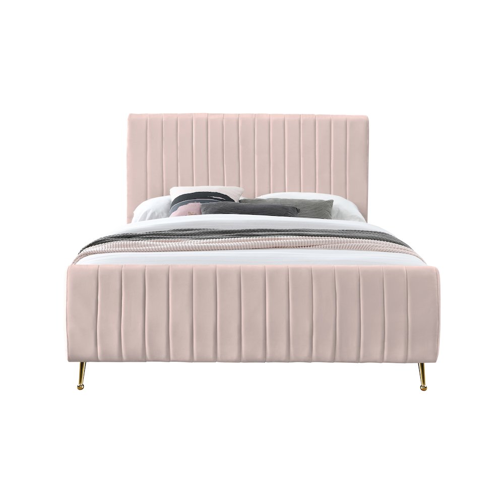 Zara Pink Velvet Queen Bed