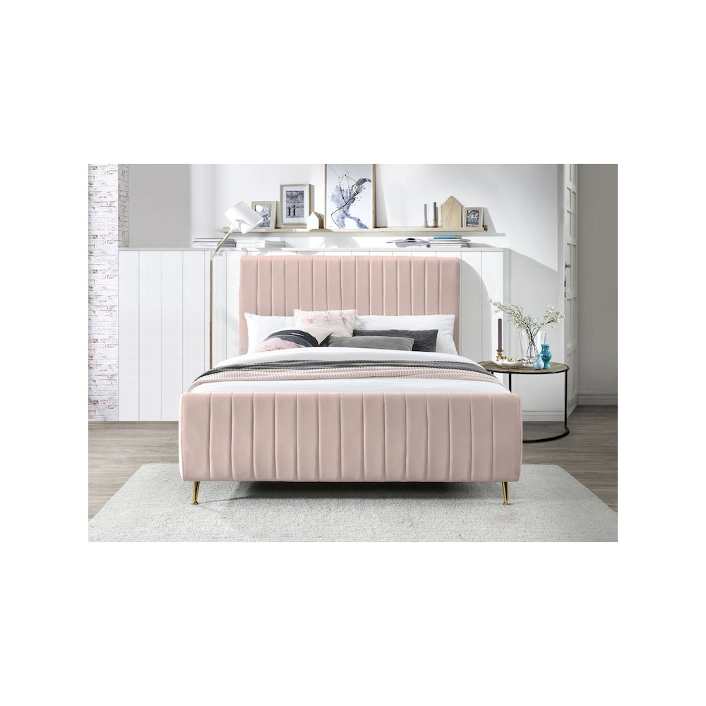 Zara Pink Velvet Queen Bed
