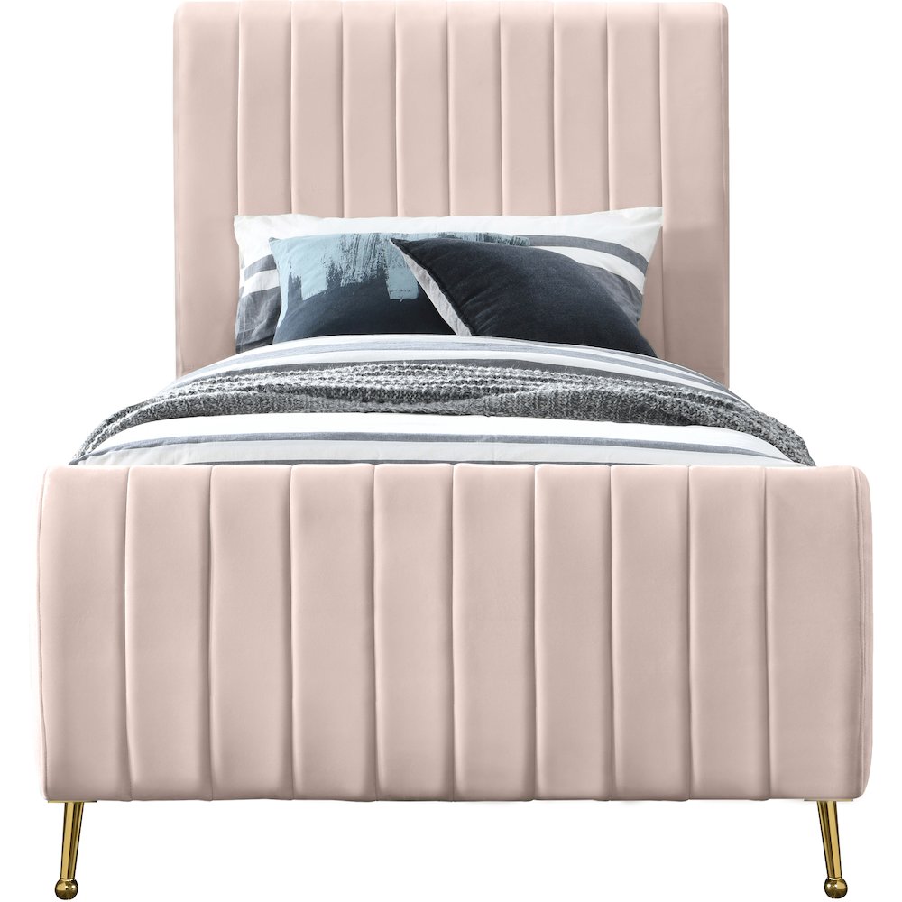 Zara Pink Velvet Twin Bed