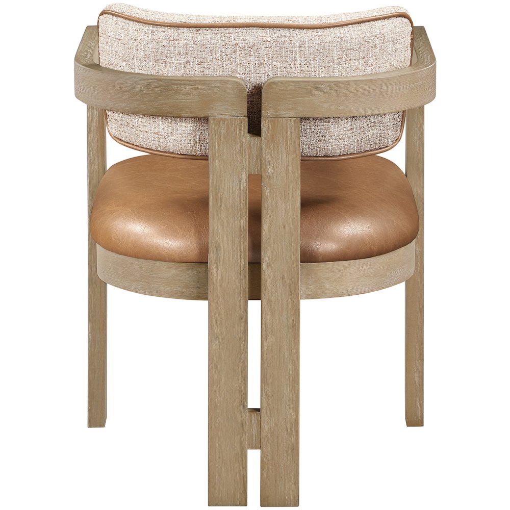 Ravina Cognac Vegan Leather and Linen Fabric Upholstered Dining Chair, Set of 2