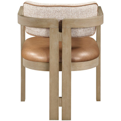 Ravina Cognac Vegan Leather and Linen Fabric Upholstered Dining Chair, Set of 2