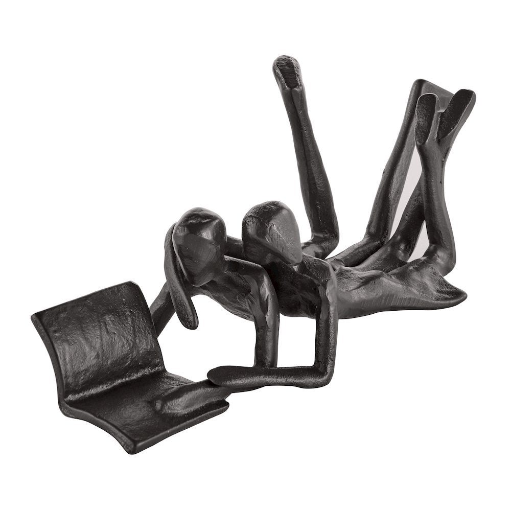 Brown Cast Iron Abstract Couple Reading Book Together Tabletop Sculpture