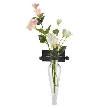 Clear Amphora Vase on Iron Sconce with Finials