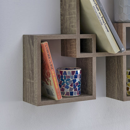 Intersecting Cube Shelves - Weathered Oak