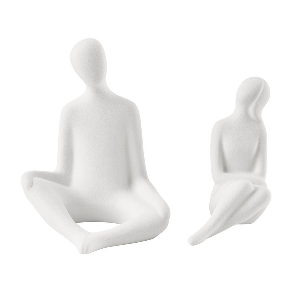 Abstract Sitting Couple Decorative Accent Matte Ceramic Sculpture Figure Set