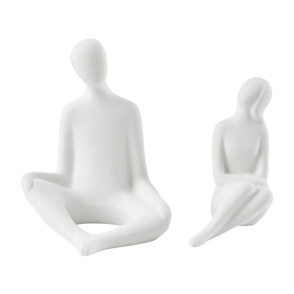 Abstract Sitting Couple Decorative Accent Matte Ceramic Sculpture Figure Set