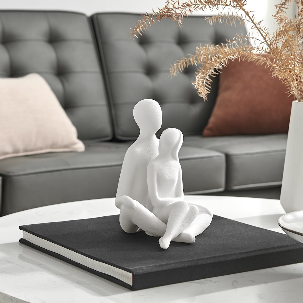 Abstract Sitting Couple Decorative Accent Matte Ceramic Sculpture Figure Set
