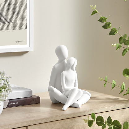 Abstract Sitting Couple Decorative Accent Matte Ceramic Sculpture Figure Set