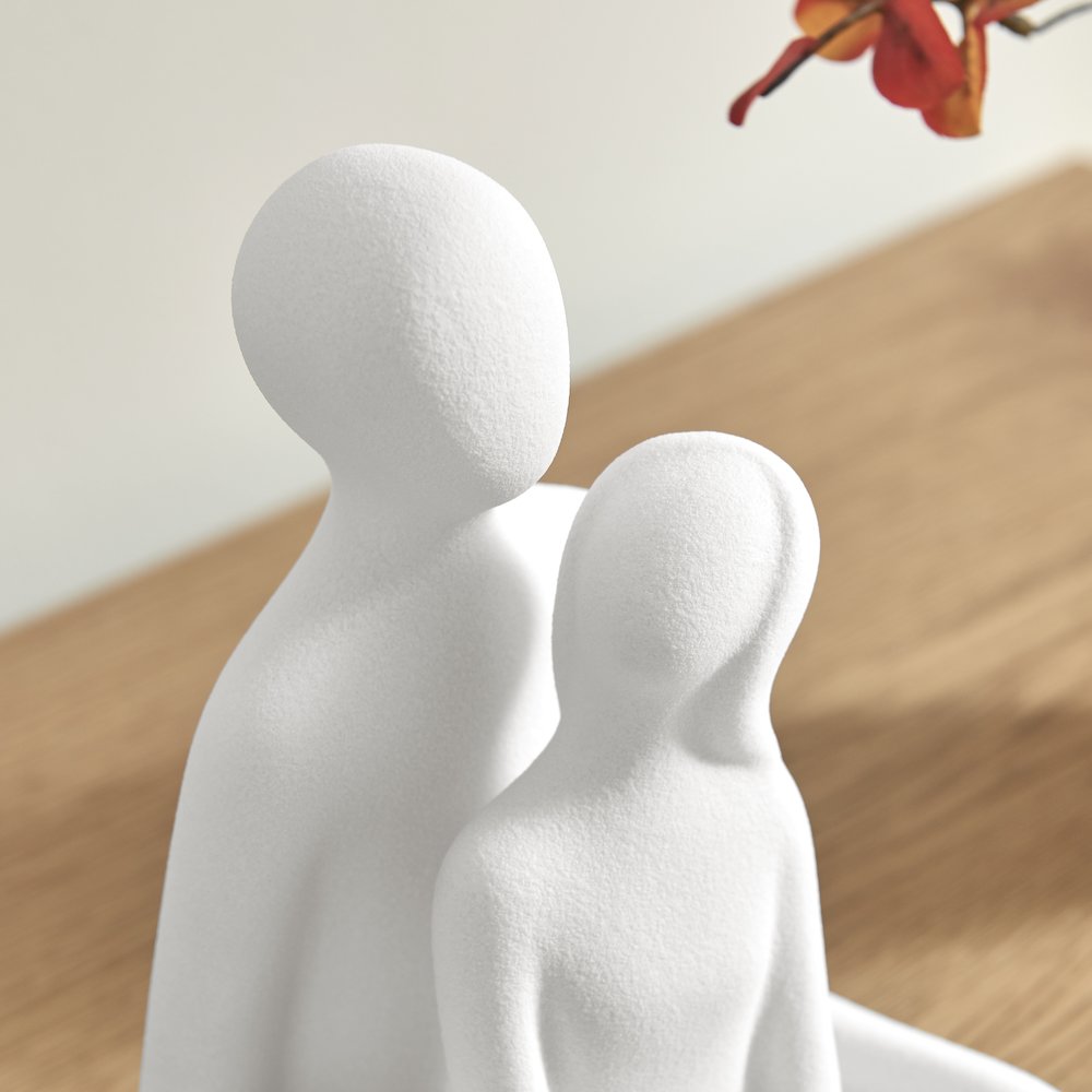 Abstract Sitting Couple Decorative Accent Matte Ceramic Sculpture Figure Set
