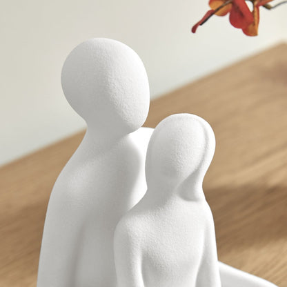 Abstract Sitting Couple Decorative Accent Matte Ceramic Sculpture Figure Set