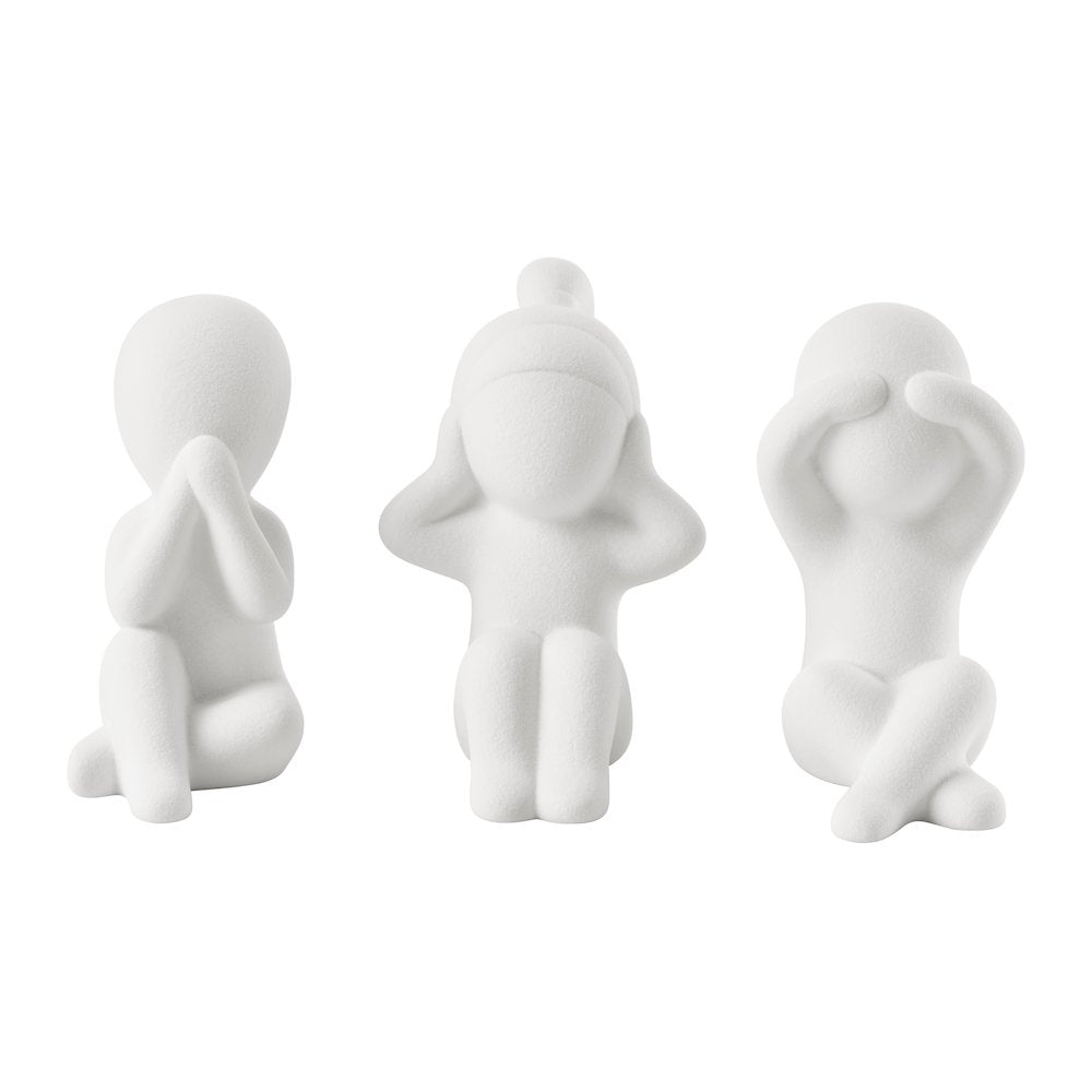 Abstract Wise Children Decorative Accent Matte Ceramic Sculpture Figure Set of 3