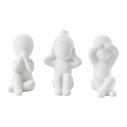 Abstract Wise Children Decorative Accent Matte Ceramic Sculpture Figure Set of 3