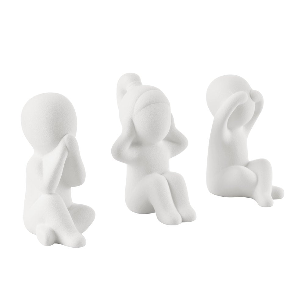 Abstract Wise Children Decorative Accent Matte Ceramic Sculpture Figure Set of 3