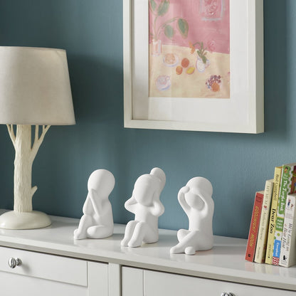 Abstract Wise Children Decorative Accent Matte Ceramic Sculpture Figure Set of 3