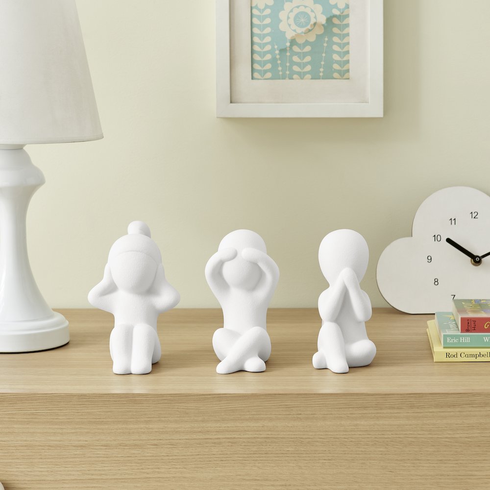 Abstract Wise Children Decorative Accent Matte Ceramic Sculpture Figure Set of 3